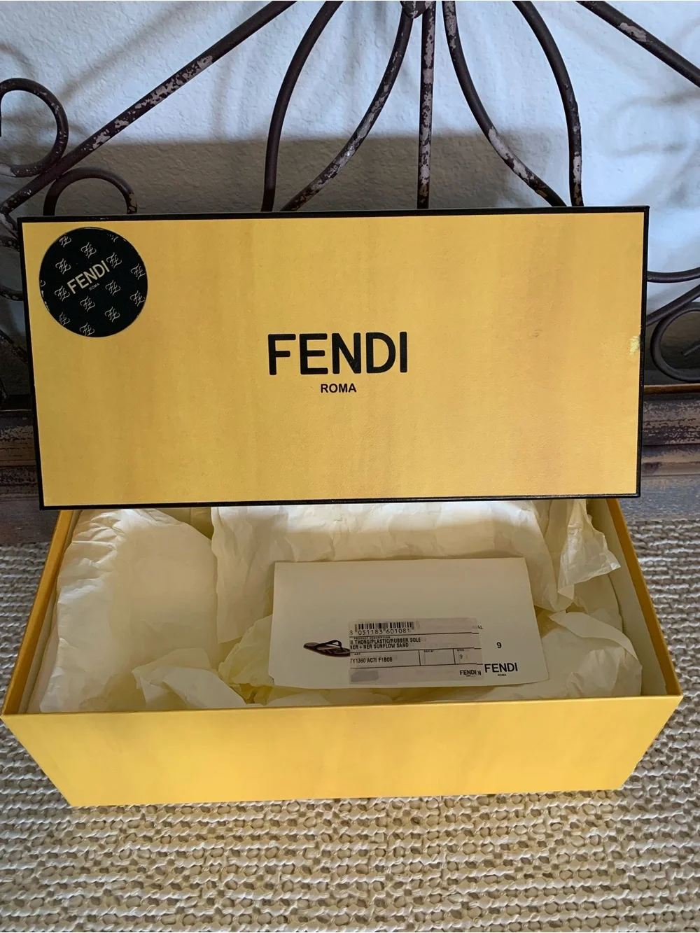 Authentic Fendi Roma Yellow Shoe Box (empty) Black Logo, Designer Closet Decor